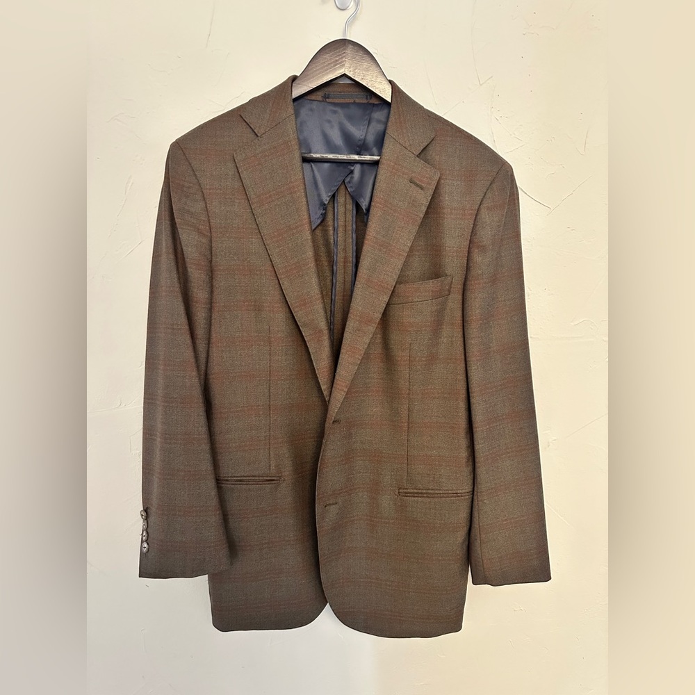 Byron | Men's Brown & Burgundy Plaid Blazer, 42R